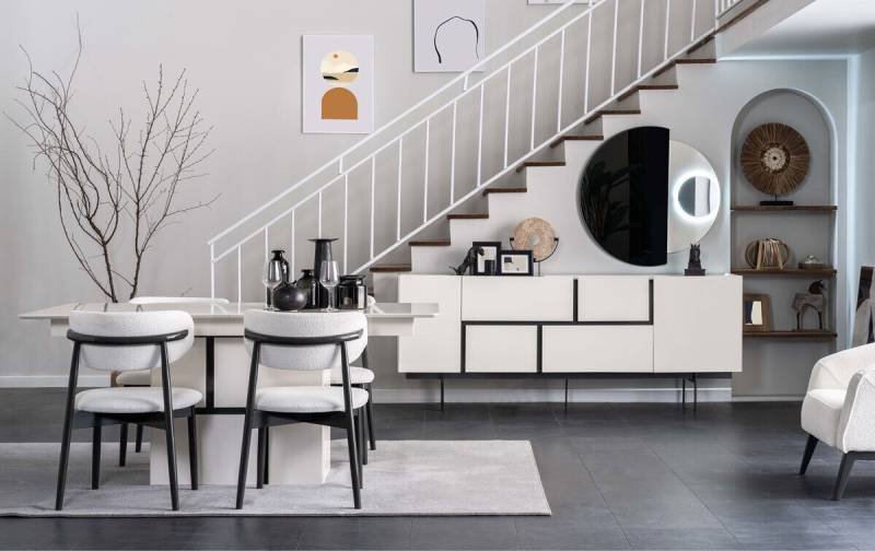 Komplette Esszimmer Möbel Designer Holz Esstisch Anrichte 4x Stühle 7tlg von JV Möbel