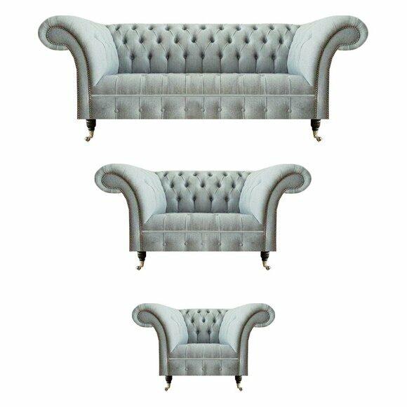 Komplette Graue Chesterfield Couchen Sitzsofas Dreisitzer Lehnsessel von JV Moebel