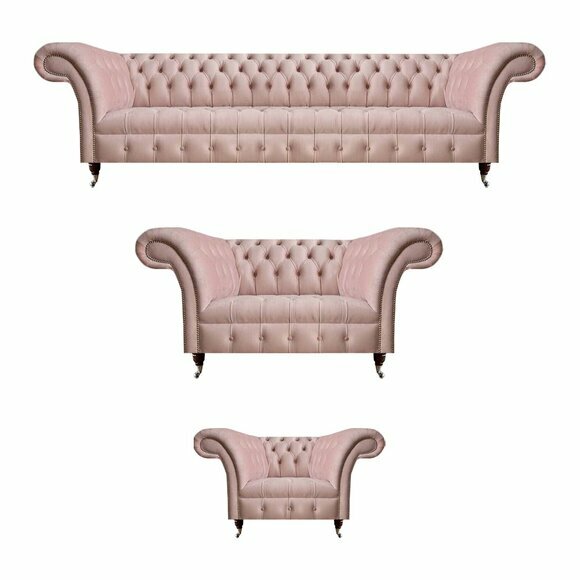 Komplette Rosa Chesterfield Sitzgarnitur Polster Viersitzer Textil Sessel Komplette Rosa Chesterfield Sitzgarnitur Polster Viersitzer Textil Sessel von JV Moebel