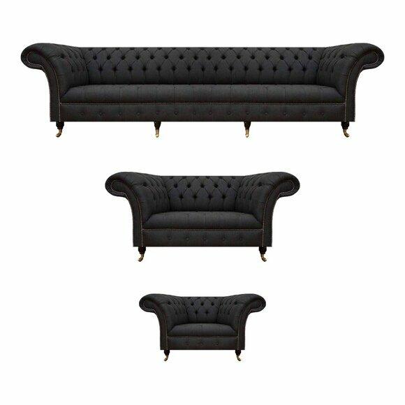 Komplette Schwarze Chesterfield Sitzgarnitur Designer Zweisitzer Sessel Komplette Schwarze Chesterfield Sitzgarnitur Designer Zweisitzer Sessel von JV Moebel