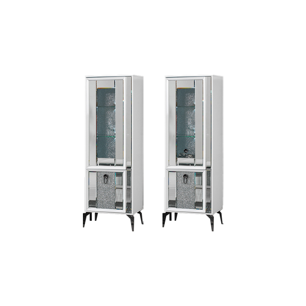 Komplette Vitrinen Schränke Anrichte Weiß Vitrine 2tlg Anbauschrank von JV Möbel