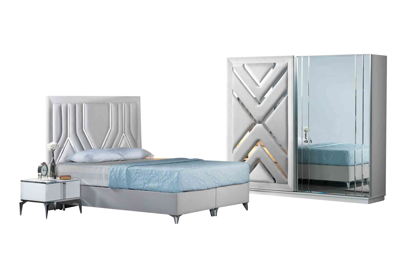 Komplette Weiße Schlafzimmer Garnitur Edles Bett Nachttische Glasschrank Komplette Weiße Schlafzimmer Garnitur Edles Bett Nachttische Glasschrank von JV Möbel