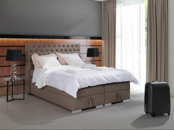 Komplettes Boxspring Bett Matratze Topper Hotel Doppel Betten Chesterfield von JV Möbel