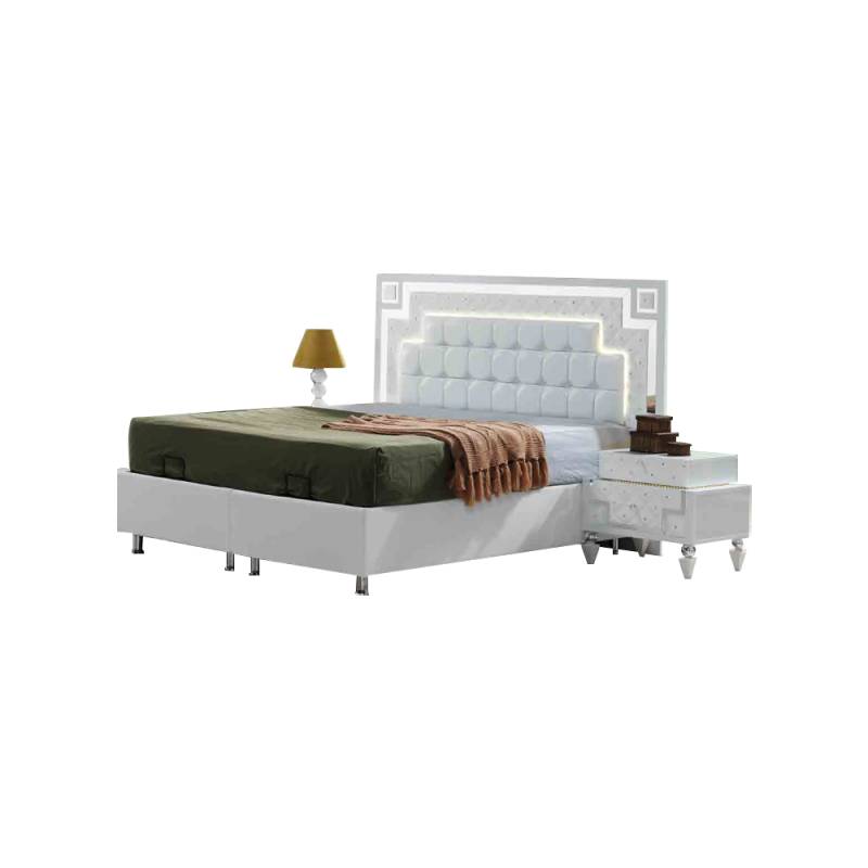 Komplettes Weißes Schlafzimmer Set Designer Doppelbett 2x Nachttische von JV Möbel