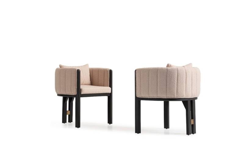 Küchenstuhl Esszimmerstuhl Set Stühle 2tlg Lehnstuhl Gruppe Beige von JV Möbel