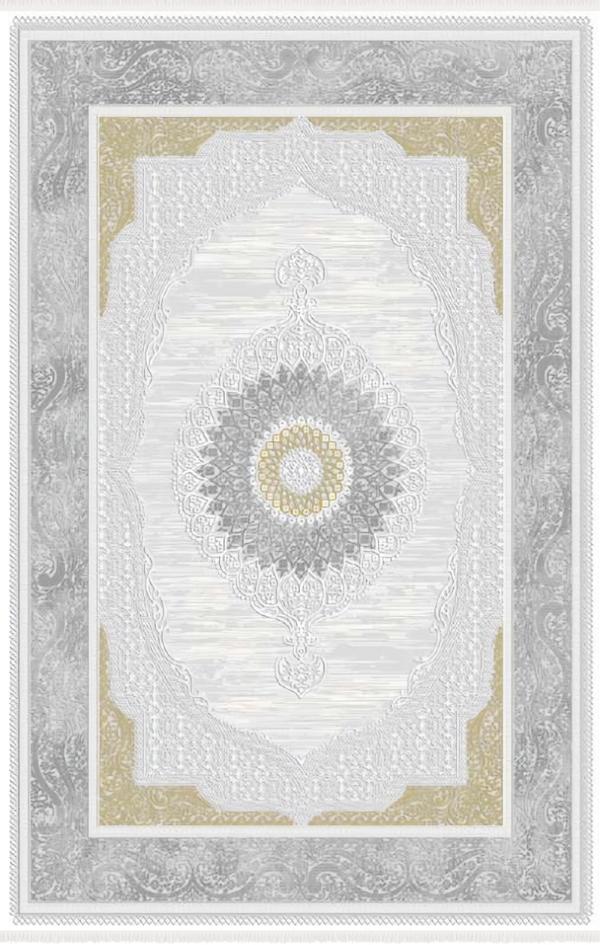 Kunstfaserteppich Teppich Wohnzimmerteppich Bordüre Ornament Gold Grau 160 x 230 von JV Möbel