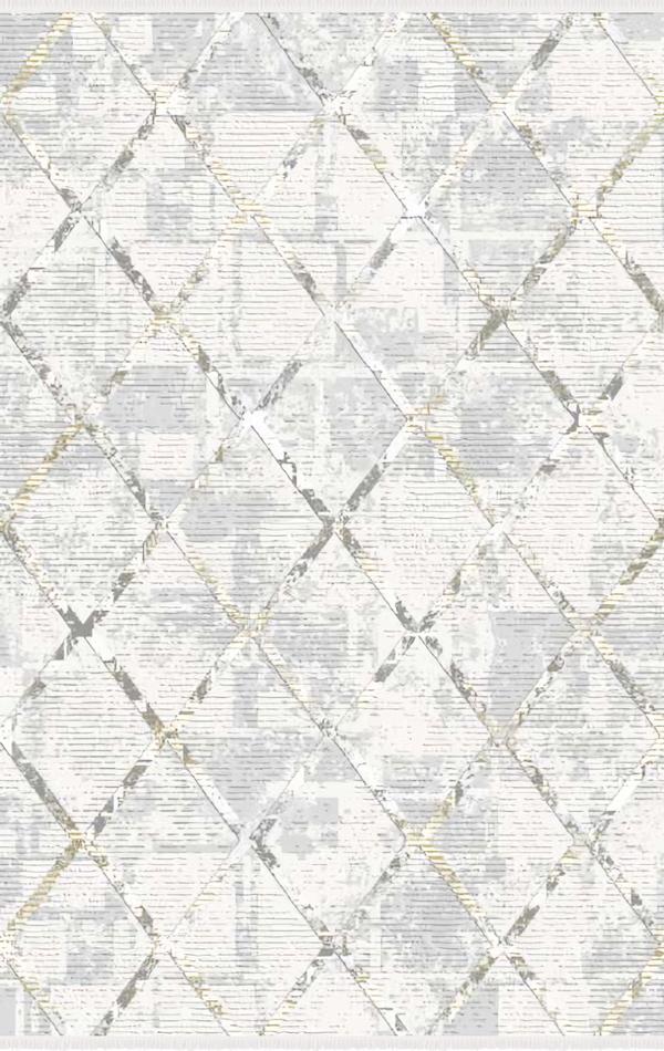 Kunstfaserteppich Teppich Wohnzimmerteppich Rhombus Kurzflor Weiß Gold von JV Möbel