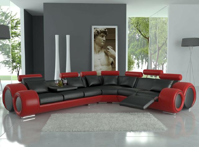 LEDER SOFA LEDERCOUCH ECKSOFA WOHNLANDSCHAFT SCHWARZ WEIß ECKCOUCH DESIGN SOFA von JV Möbel
