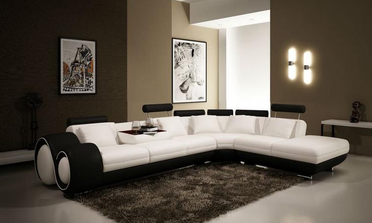LEDERSOFA LEDERCOUCH USB GARNITUR SOFA WOHNLANDSCHAFT SCHWARZ/WEIß Maßfertigung von JV Möbel