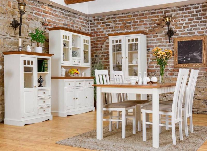 Landhaus Wohn EssZimmer Set 8tlg Garnitur Tisch Anrichte Stühle Vitrine Möbel von JV Möbel