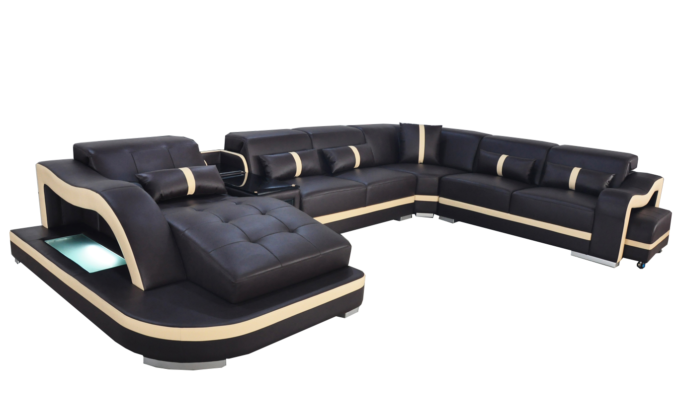 Leder Couch Polster Sitz Wohnlandschaft Modern Garnitur Sofa mit USB U Form LED Leder Couch Polster Sitz Wohnlandschaft Modern Garnitur Sofa mit USB U Form LED von JV Möbel