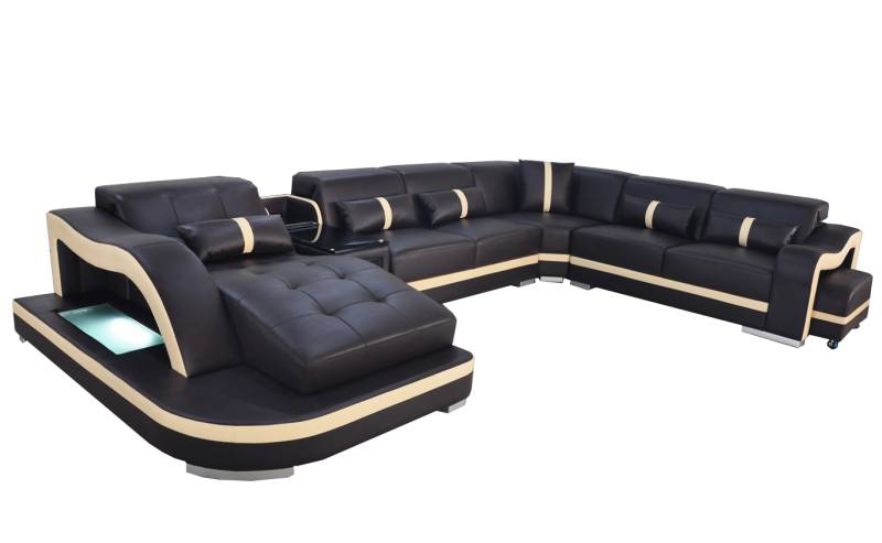 Leder Couch Polster Sitz Wohnlandschaft Modern Garnitur Sofa mit USB U Form LED Leder Couch Polster Sitz Wohnlandschaft Modern Garnitur Sofa mit USB U Form LED von JV Möbel