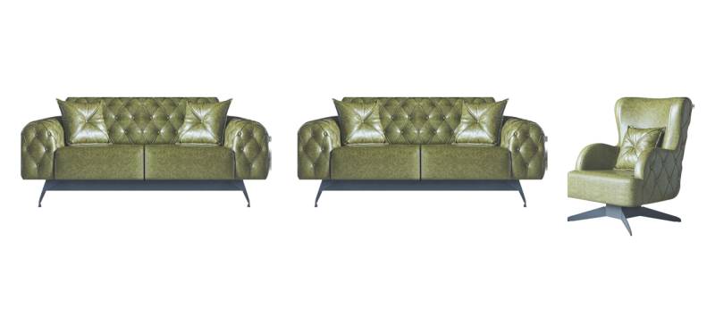 Leder Couch Sofa-Set 2-Sitzer Grün Polster Kissen Sessel Klassisch Weich von JV Möbel