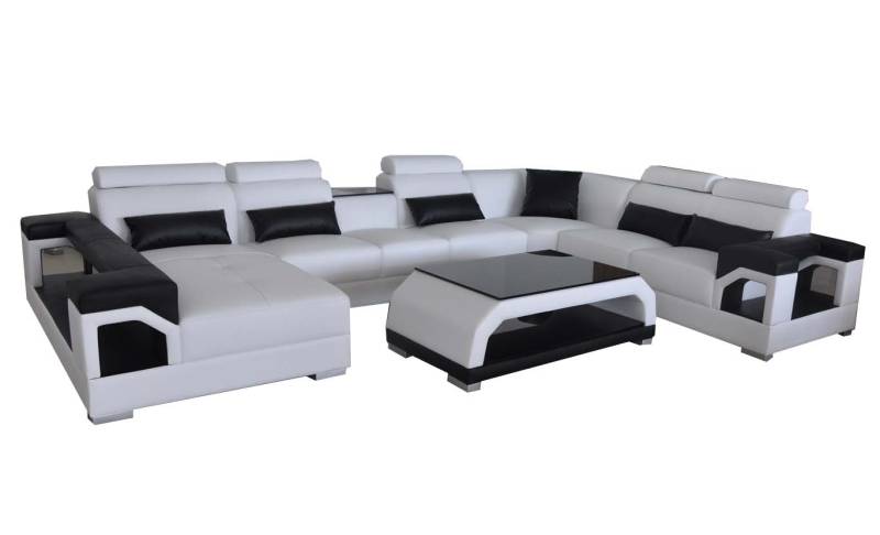 Leder Eck Couchen Sofa Moderne Sitz Couch Design Wohnlandschaft + Tisch + USB von JV Möbel