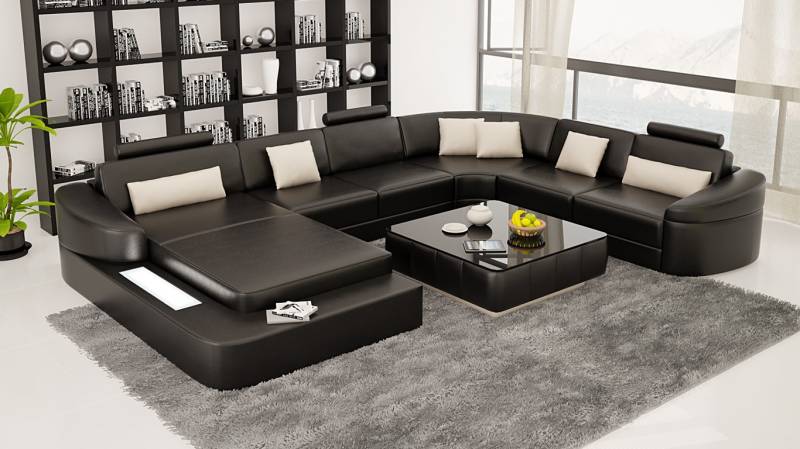 Leder Modern Couch Wohnlandschaft Ledersofa Sofagarnitur Möbel Sofa U-Form Neu von JV Möbel