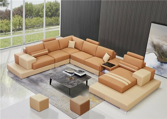 Leder Modern Couch Wohnlandschaft Ledersofa Sofagarnitur Sofa U-Form von JV Moebel