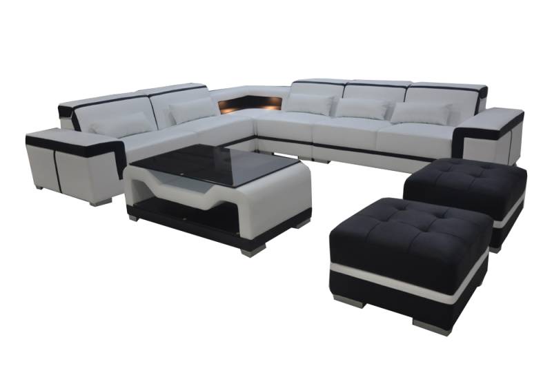 Leder Sofa Couch Polster Eck Moderne Garnitur Wohnlandschaft Tisch Hocker G8020B von JV Möbel