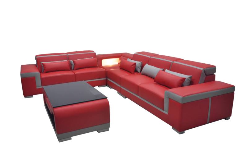 Leder Sofa mit USB Couch Eck Polster Garnitur Tisch Couchen LForm Wohnlandschaft von JV Möbel