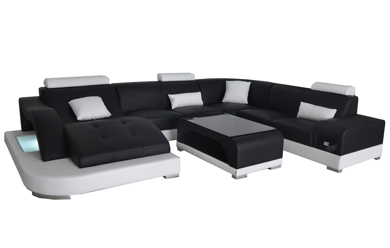 Leder Sofa mit USB Moderne Sitz Couch Polster Design Eck Wohnlandschaft Tisch Leder Sofa mit USB Moderne Sitz Couch Polster Design Eck Wohnlandschaft Tisch von JV Möbel