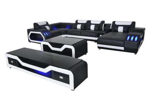 Leder Sofas Eck Garnitur Design Sofa Wohnlandschaft + Couch Tisch + RTV G8046 Leder Sofas Eck Garnitur Design Sofa Wohnlandschaft + Couch Tisch + RTV G8046 von JV Möbel