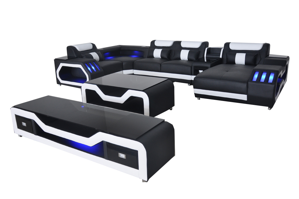 Leder Sofas Eck Garnitur Design Sofa Wohnlandschaft + Couch Tisch + RTV USB Neu Leder Sofas Eck Garnitur Design Sofa Wohnlandschaft + Couch Tisch + RTV USB Neu von JV Möbel