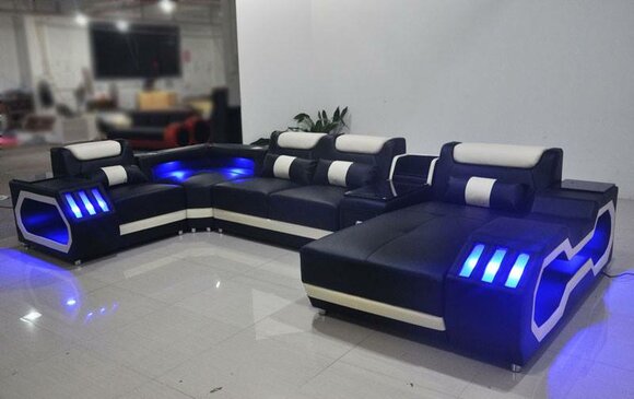 Leder Wohnlandschaft Eckcouch Designer Sofa Ledersofa Couch - USB - SOUND BOXEN von JV Möbel