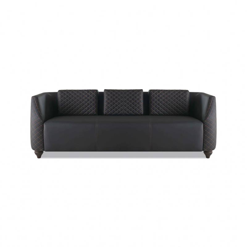 Ledersofa 3-Sitzer Schwarz Holz Modern Design Kissen Polster Leder Couch von JV Möbel