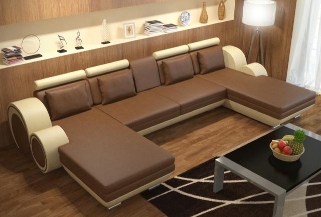 Ledersofa Berlin U-Form Couch Lederecksofa Ledereckcouch Sofa Garnitur XXL Liege von JV Möbel