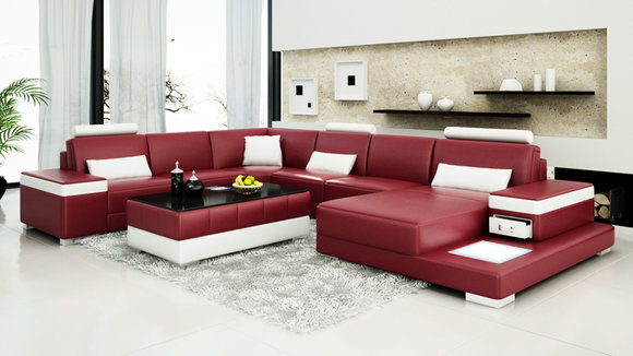 Ledersofa Couch Wohnlandschaft Ecksofa Eck Garnitur Design Modern Neu Sofa L6013 von JV Moebel