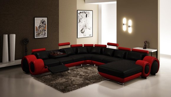 Ledersofa Couch Wohnlandschaft Ecksofa Eck Garnitur Design Modern Sofa A1163B von JV Möbel