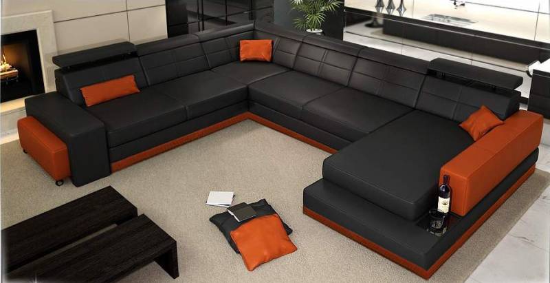 Ledersofa Couch Wohnlandschaft Ecksofa Eck Garnitur Design Modern Sofa C4010 von JV Möbel