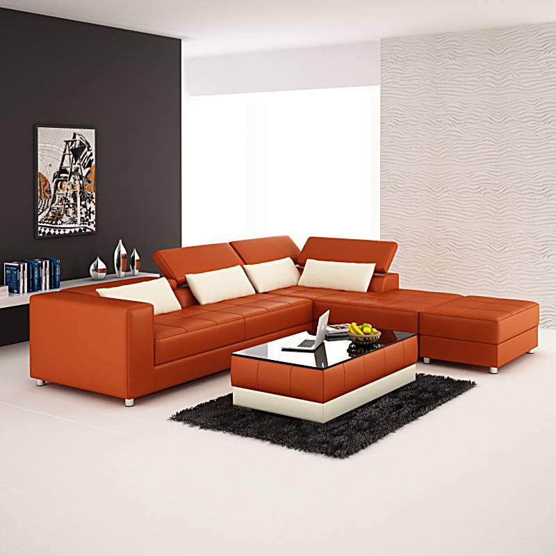 Ledersofa Couch Wohnlandschaft Ecksofa Eck Garnitur Design Modern Sofa F3018 von JV Möbel