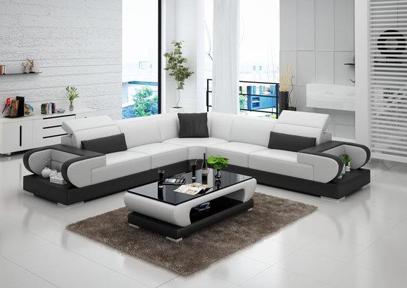 Ledersofa Couch Wohnlandschaft Ecksofa Eck Garnitur Design Modern Sofa G8002B von JV Möbel
