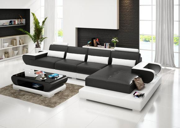 Ledersofa Couch Wohnlandschaft Ecksofa Eck Garnitur Design Modern Sofa G8003C von JV Möbel