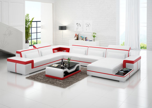 Ledersofa Couch Wohnlandschaft Ecksofa Eck Garnitur Design Modern Sofa G8020 Neu von JV Moebel