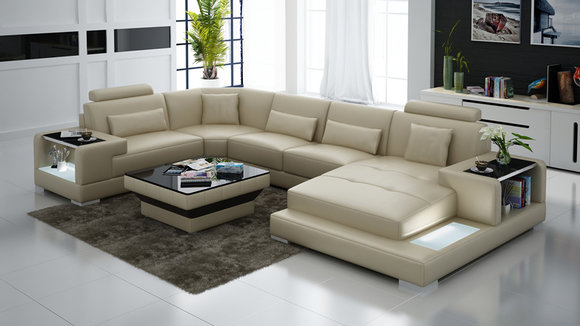 Ledersofa Couch Wohnlandschaft Ecksofa Eck Garnitur Design Modern Sofa G8023 von JV Moebel