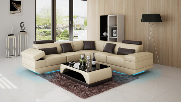Ledersofa Couch Wohnlandschaft Ecksofa Eck Garnitur Design Modern Sofa G8034B von JV Moebel