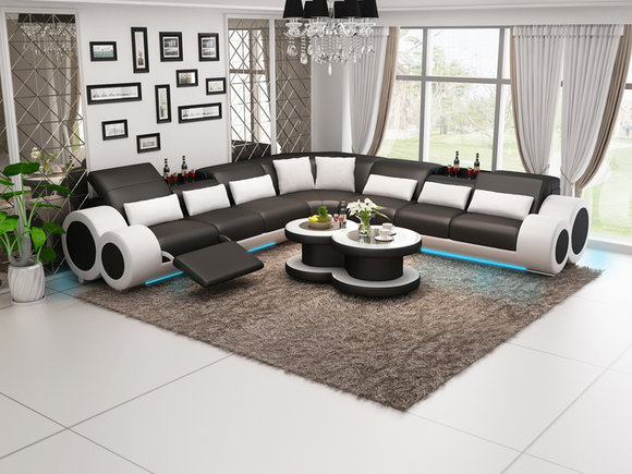 Ledersofa Couch Wohnlandschaft Ecksofa Eck Garnitur Design Modern Sofa G8035C von JV Moebel