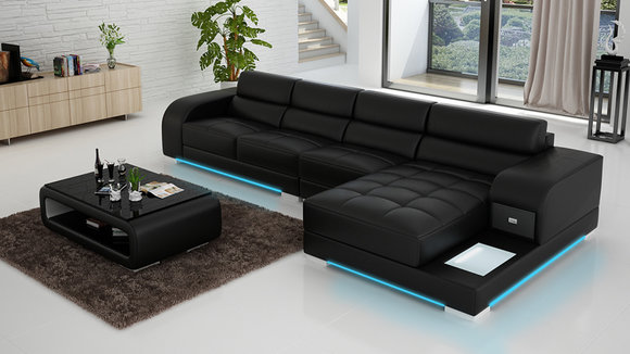 Ledersofa Couch Wohnlandschaft Ecksofa Eck Garnitur Design Modern Sofa von JV Moebel