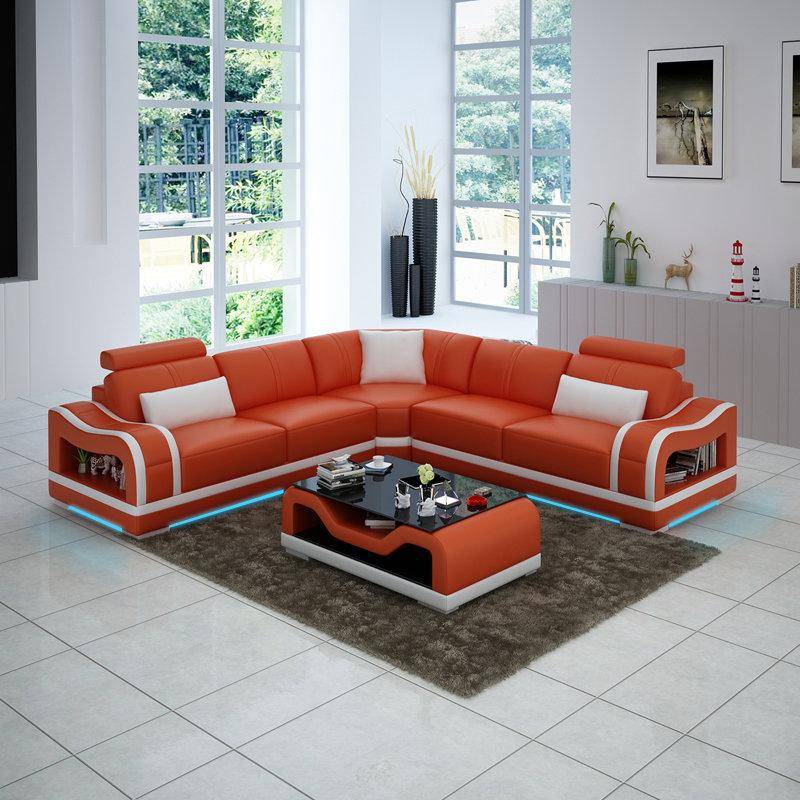 Ledersofa Couch Wohnlandschaft Ecksofa Eck Garnitur Design Modern Sofa von JV Moebel