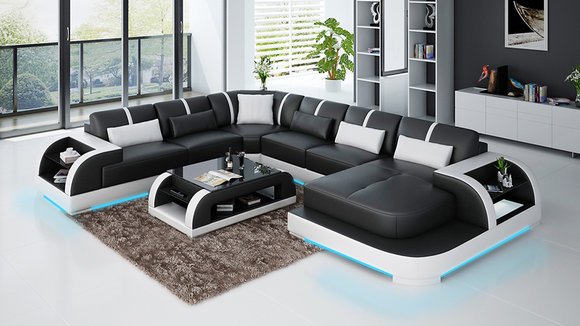 Ledersofa Couch Wohnlandschaft Ecksofa Eck Garnitur Design Modern Sofa von JV Moebel