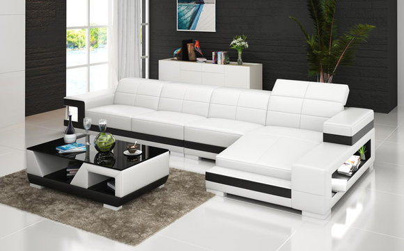 Ledersofa Couch Wohnlandschaft Ecksofa Eck Garnitur Design Modern Sofa von JV Moebel