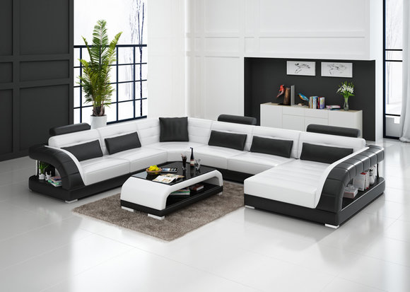 Ledersofa Couch Wohnlandschaft Ecksofa Eck Garnitur Design Modern Sofa von JV Moebel