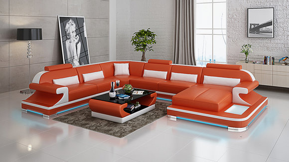 Ledersofa Couch Wohnlandschaft Ecksofa Eck Garnitur Design Modern Sofa von JV Moebel