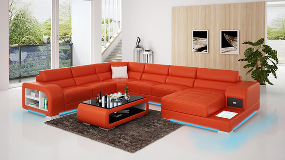 Ledersofa Couch Wohnlandschaft Ecksofa Eck Garnitur Design Modern von JV Moebel