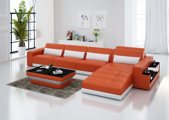 Ledersofa Couch Wohnlandschaft Ecksofa Eck Garnitur Design Modern von JV Moebel
