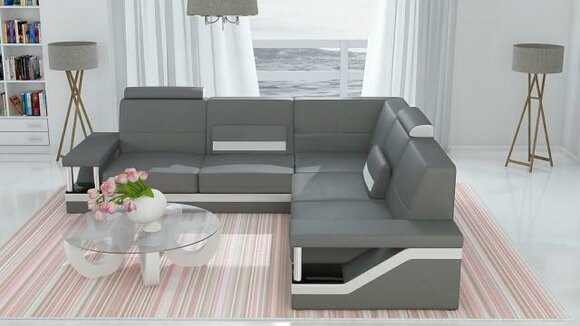 Ledersofa Eckcouch Sofa + USB Poster Eckgarnitur Sofas Stoff Leder Garnitur Neu Ledersofa Eckcouch Sofa + USB Poster Eckgarnitur Sofas Stoff Leder Garnitur Neu von JV Möbel