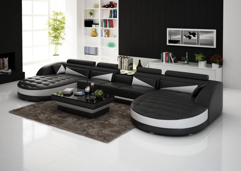 Ledersofa Ecksofa Sofa Couch Polster Wohnlandschaft Leder Sofas Garnitur U Form von JV Möbel