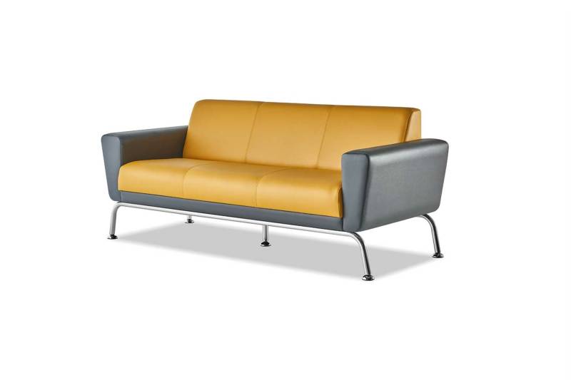 Ledersofa Gelb Grau 3-Sitzer Sofa Dreisitzig Leder Edelstahl Modern Holz von JV Möbel