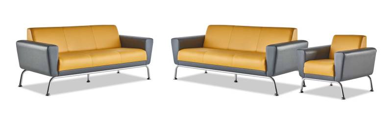 Ledersofa Leder Edelstahl Modern Gelb Grau 3-Sitzer Sessel Sofa-Set von JV Möbel